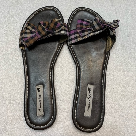 American Eagle Plaid Bow Thong Flip Flop Sandals - Picture 4 of 10